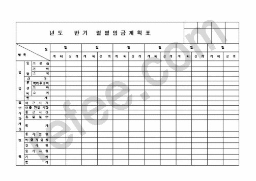 년도  반기 월별임금계획표