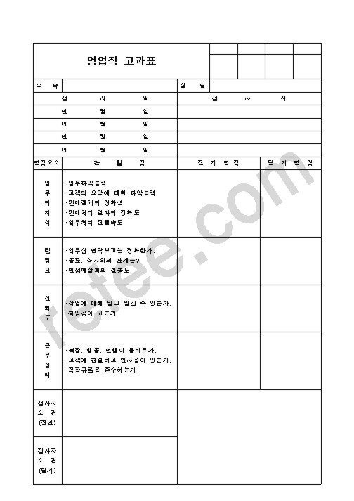 영업직 고과표