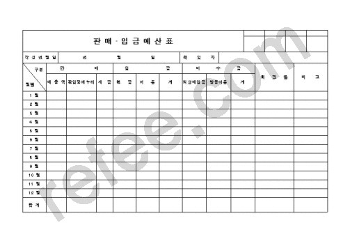 판매 입금예산표
