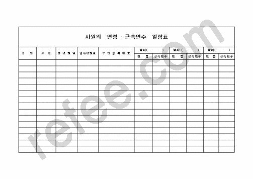사원의연령근속연수일람표