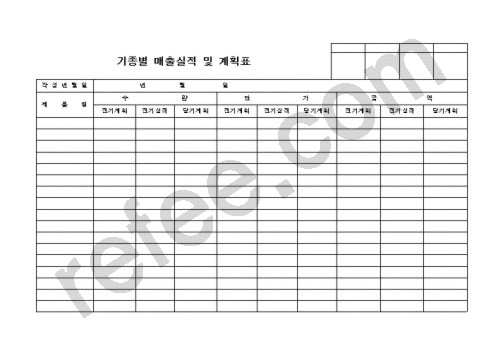 기종별 매출실적 및 계획표