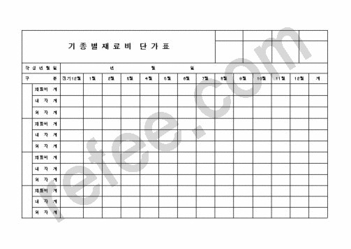 기종별재료비 단가표