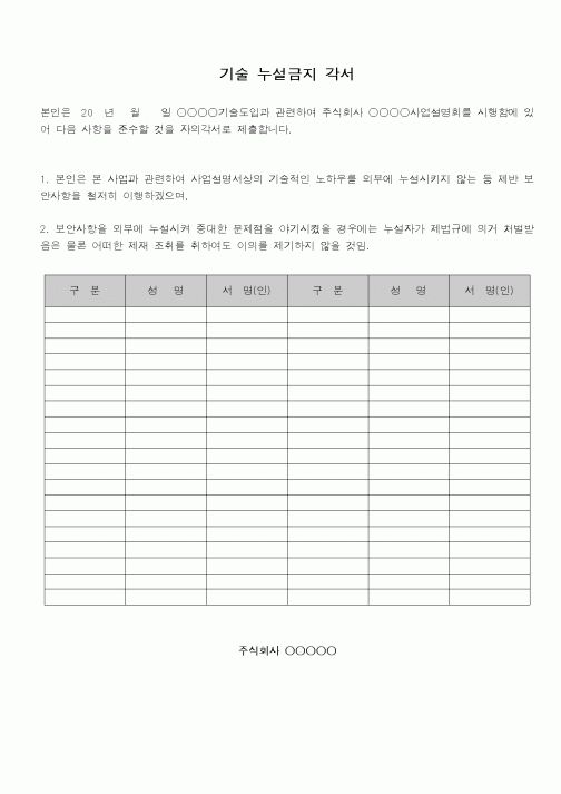 (총무)기술누설금지 각서