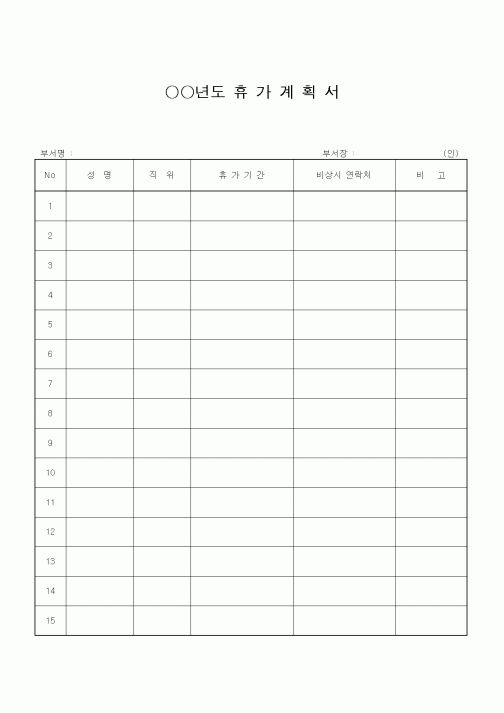 (인사/노무)휴가계획서