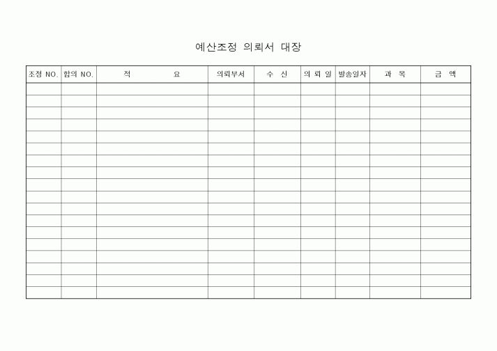 (경영)예산조정의뢰서 대장