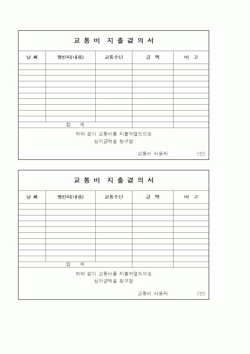 (총무)교통비 지출결의서