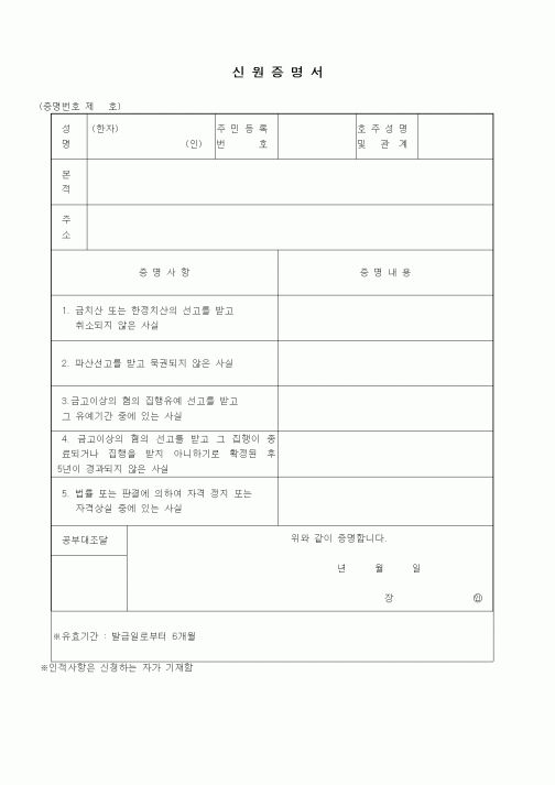 (창업)신원증명서