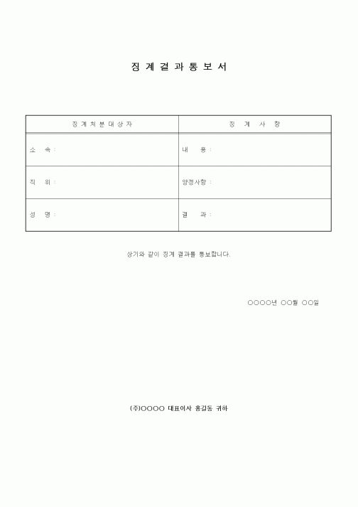 (인사/노무)징계결과 통보서