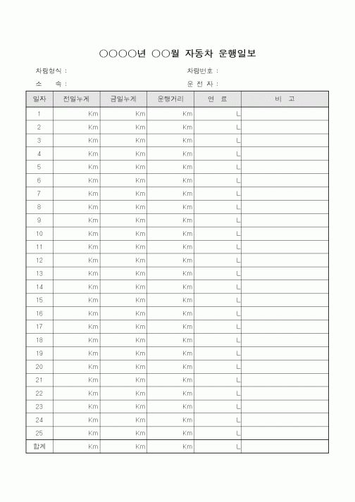 (총무)월별자동차운행일보