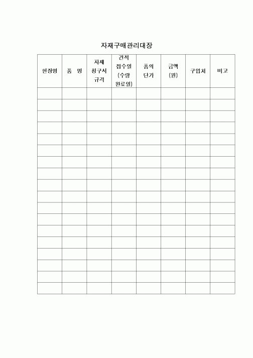 (구매/외주서식)자재구매관리대장