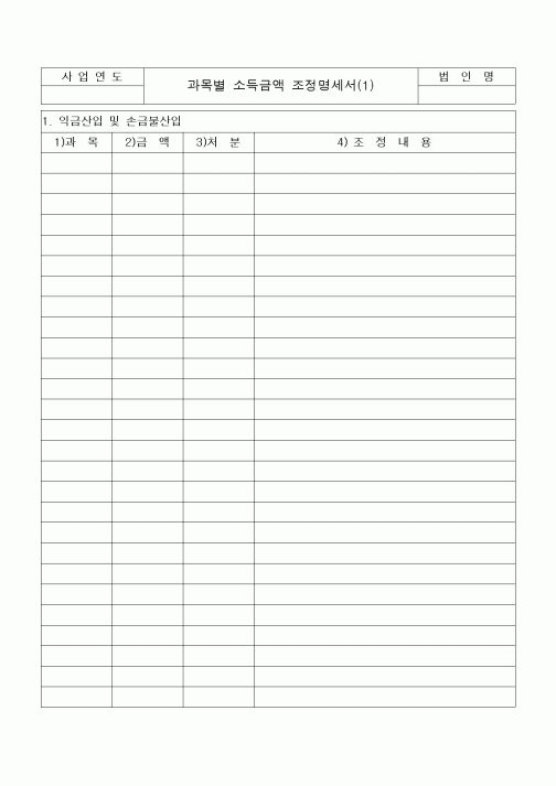 (세무/회계)과목별 소득금액 조정명세서(1)
