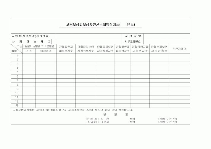 (구매/외주서식)고용보험피보험자원청공제액집계표1
