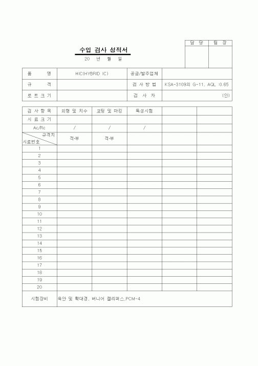 (제조/생산)수입검사성적서(1)-HIC(HYBRID IC)