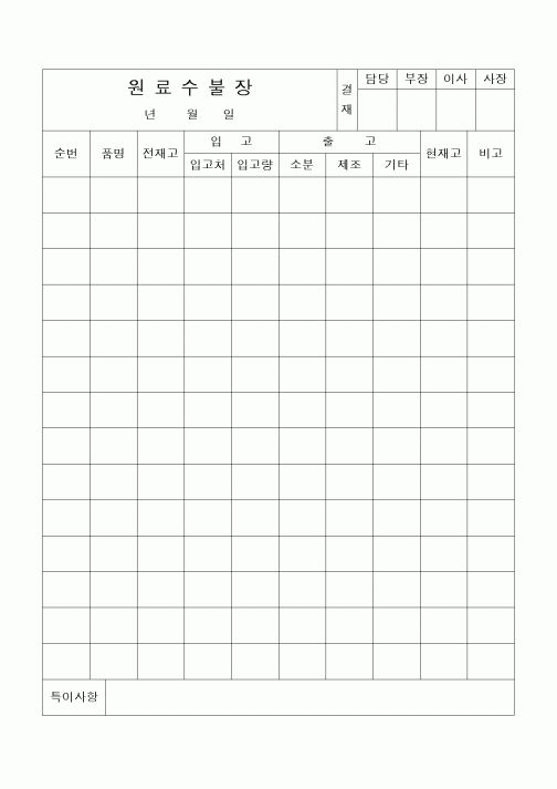 (구매/외주서식)원료수불장