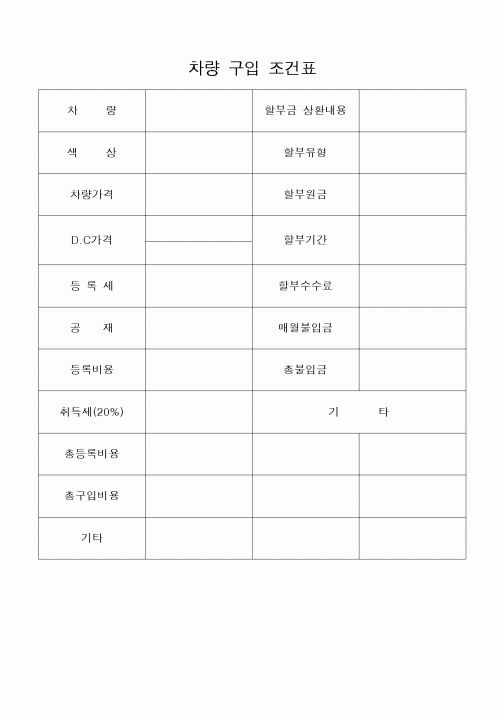 (구매/외주서식)차량 구입 조건표