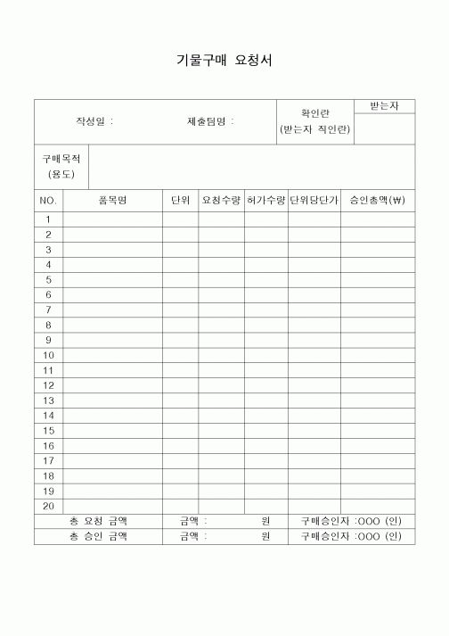 (구매/외주서식)기물구매 요청서