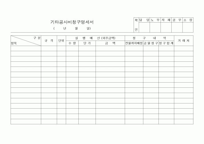 (공사예산/실행)기타공사비청구명세서