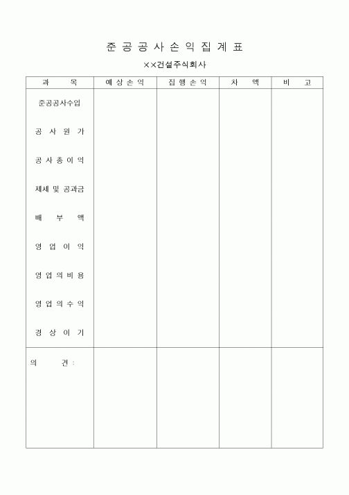 (공사예산/실행)준공공사손익집계표2