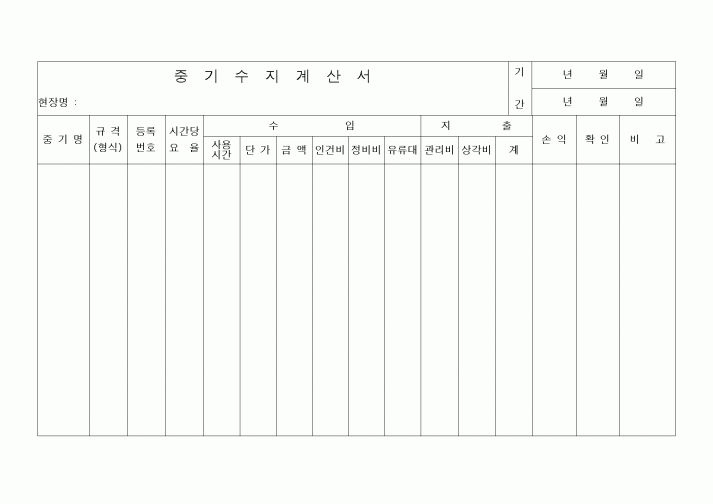 (공사예산/실행)중기수지계산서