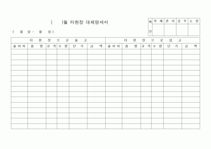 (공사예산/실행)()월 타현장 대체명세서