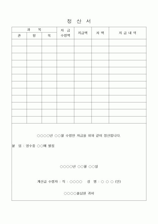 (공사예산/실행)정산서(과목 및 내역)