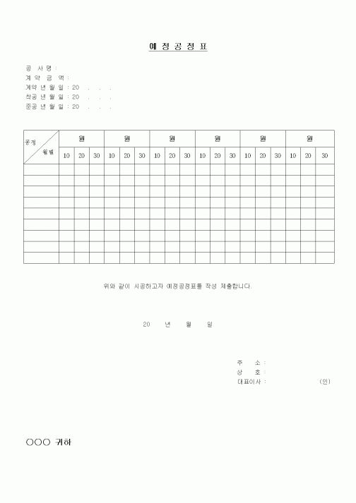 (현장/공사착공)예정공정표