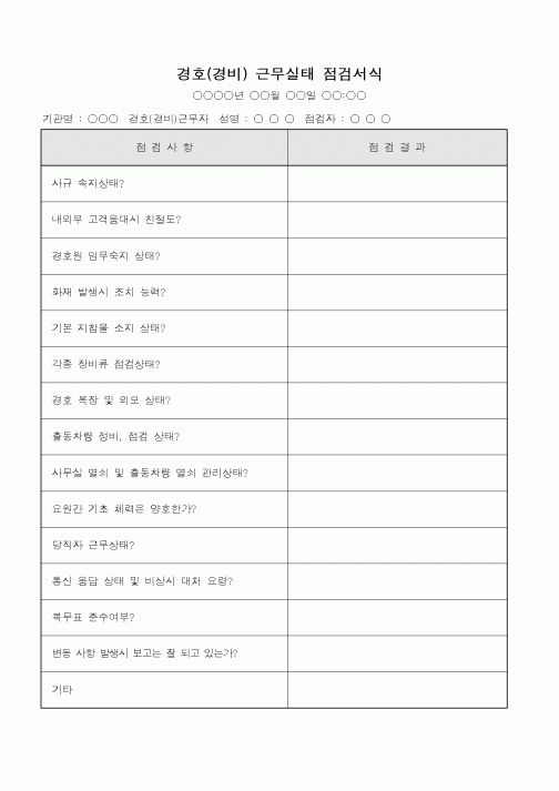 (총무)경호(경비)근무실태 점검서식