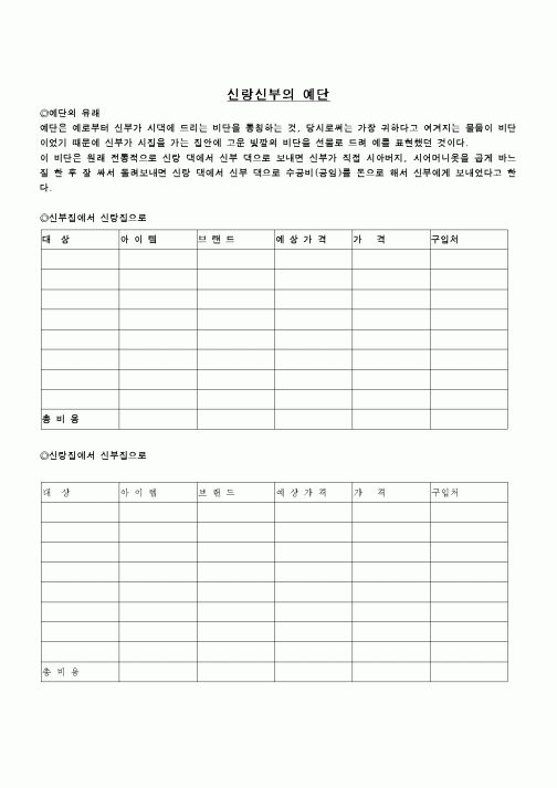 (혼인/이혼)신랑 신부의 예딴