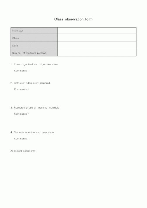 (중/고등학교)Class observation form