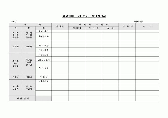 (교육행정)육성회비출납계산서