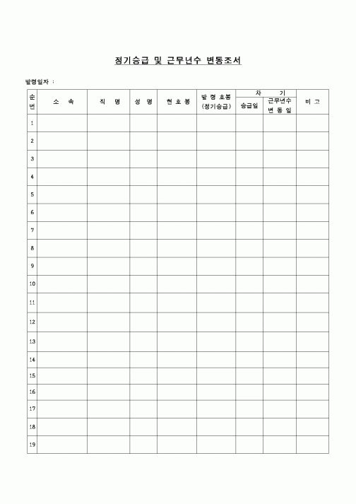 (교육행정)정기승급 및 근무년수 변동조서