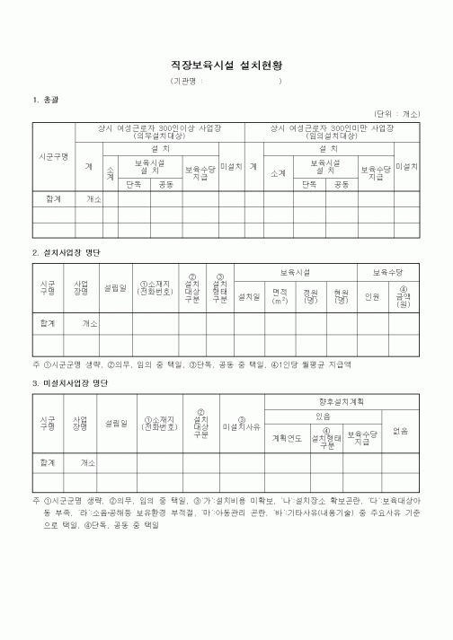 (특수/보육/유치원)직장보육시설 설치현황