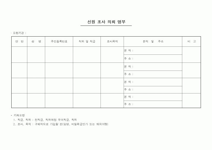 (총무)신원조사 의뢰명부