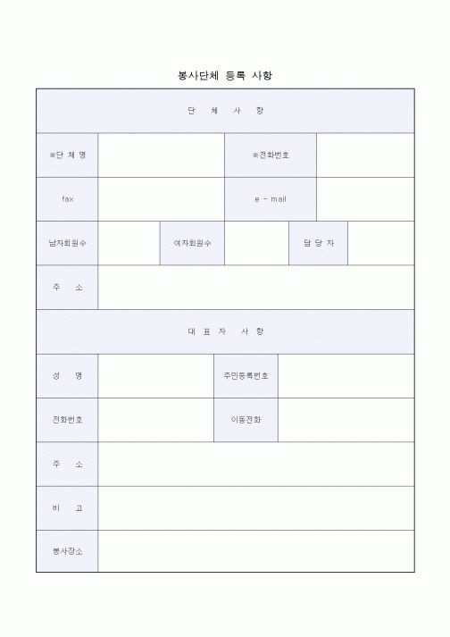 (생활민원)봉사단체 등록 사항