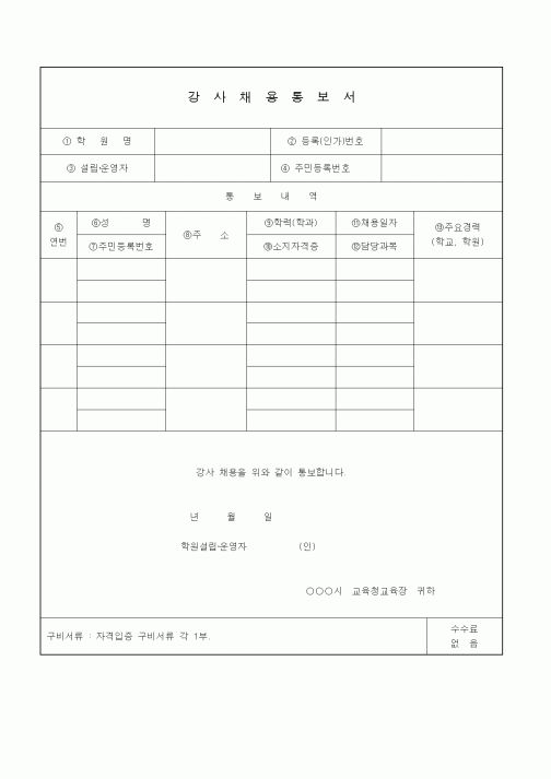(생활민원)강사채용통보서