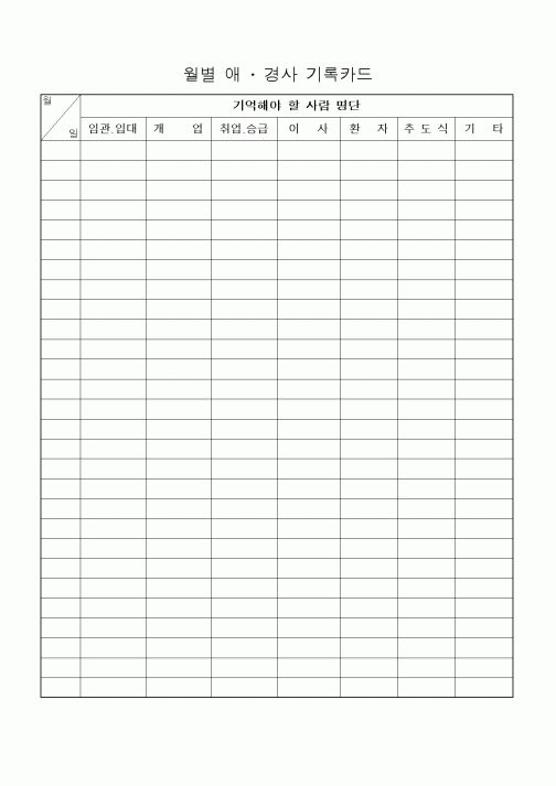 (제례서식)월별 애 , 경사 기록카드(2)