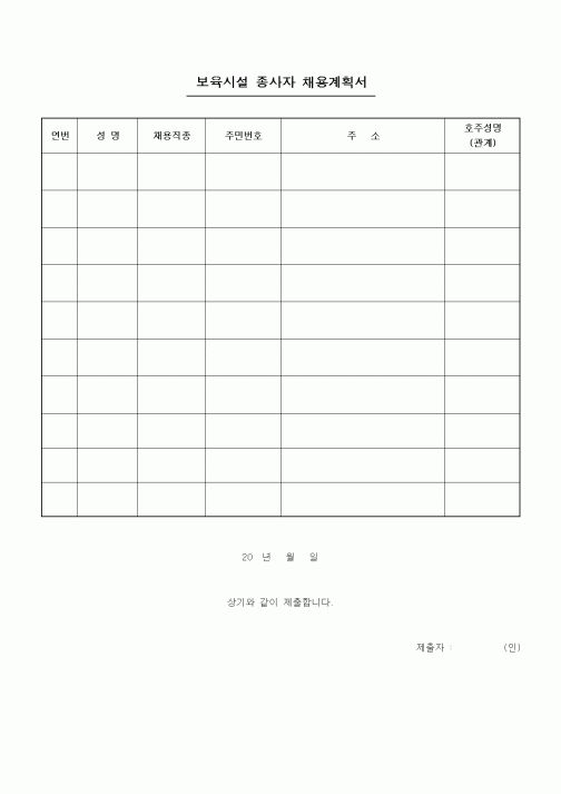 (특수/보육/유치원)보육시설 종사자 채용계획서