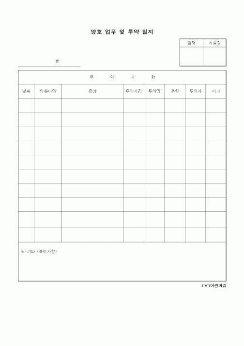 (특수/보육/유치원)양호업무 및 투약일지