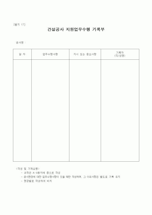 (공사예산/실행)건설공사 지원업무수행 기록부
