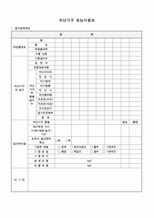 (안전관리)피난기구 성능시험표