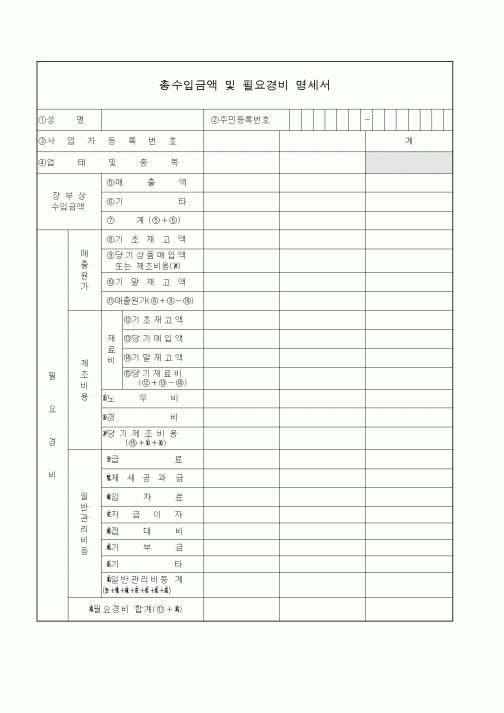 (기타)총수입금액 및 필요경비 명세서