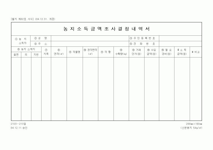 (농림부)농지소득금액조사결정내역서