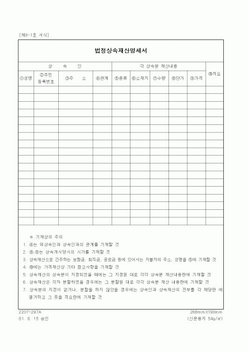 (기타)법정상속재산명세서