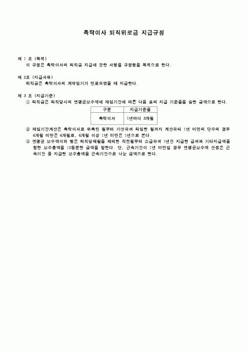 (회사규정)촉탁이사 퇴직위로금 지급규정