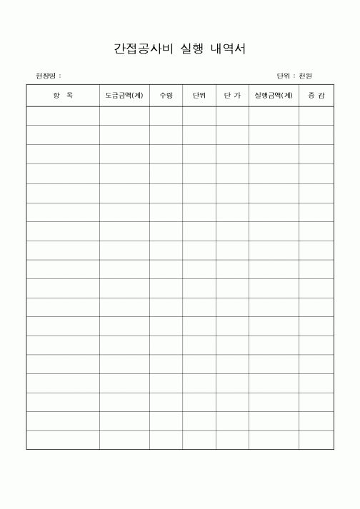 (건설규정)간접공사비 실행 내역서