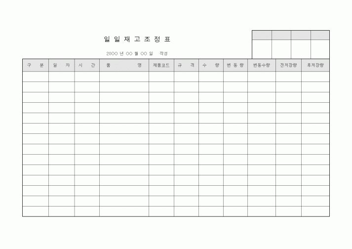 (경영)일일재고조정표