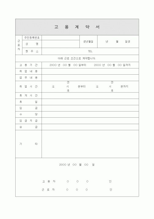 (인사/노무)고용계약서