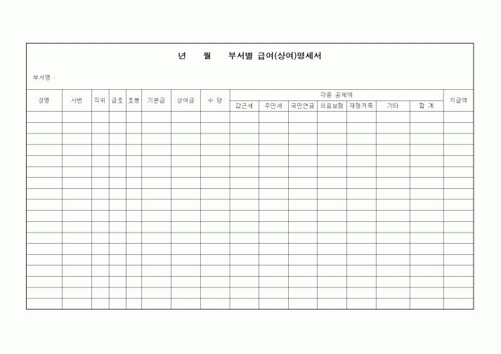 (기타)부서별 급여(상여) 명세서