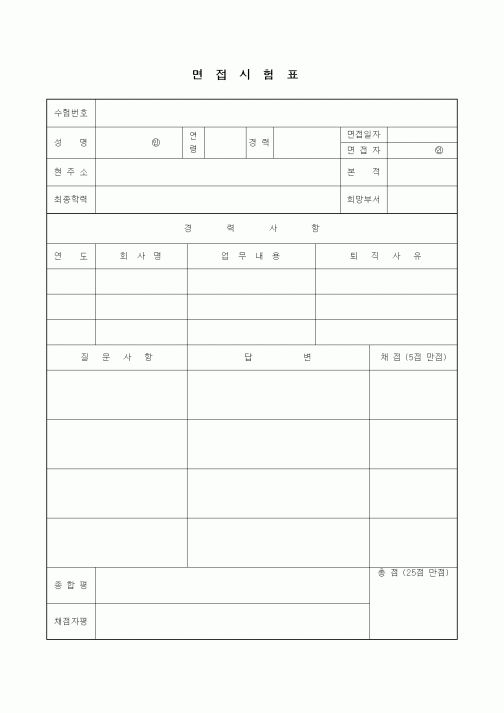 (기타)면접시험표