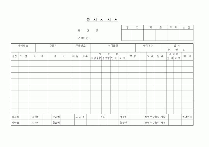 (현장/공사착공)공사지시서